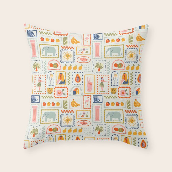 Vintage tropical summer patchwork art pattern Throw Pillow Gallery Image 6