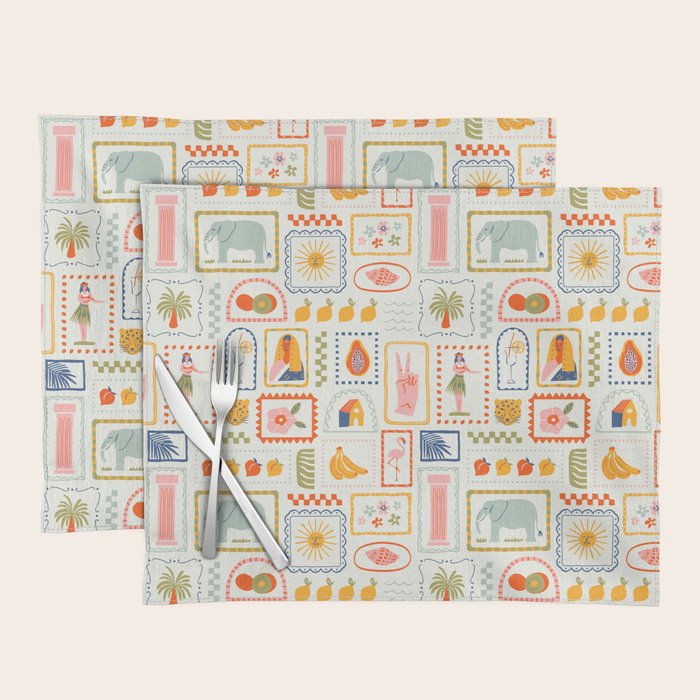 Vintage tropical summer patchwork art pattern Placemat Gallery Image 1