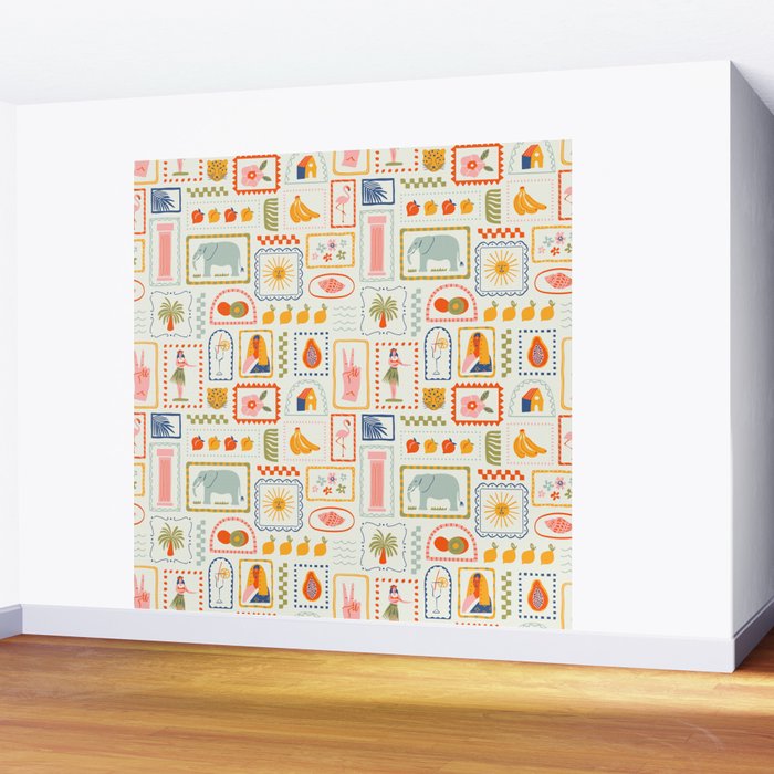Vintage tropical summer patchwork art pattern Wall Mural Gallery Image 2