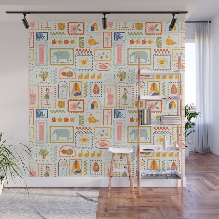 Vintage tropical summer patchwork art pattern Wall Mural Gallery Image 1