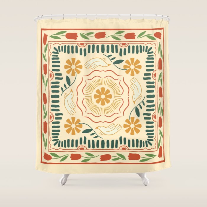 Scandinavian Doves in Winter Colors  Shower Curtain Gallery Image 1