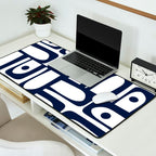 Mid Century Modern Navy Blue and White Abstract Piquet Pattern Desk Mat Gallery Image 2