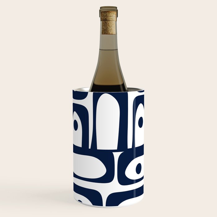 Mid Century Modern Navy Blue and White Abstract Piquet Pattern Wine Chiller Gallery Image 3