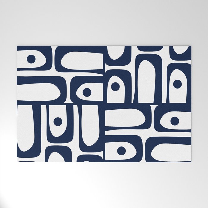 Mid Century Modern Navy Blue and White Abstract Piquet Pattern Welcome Mat Gallery Image 1
