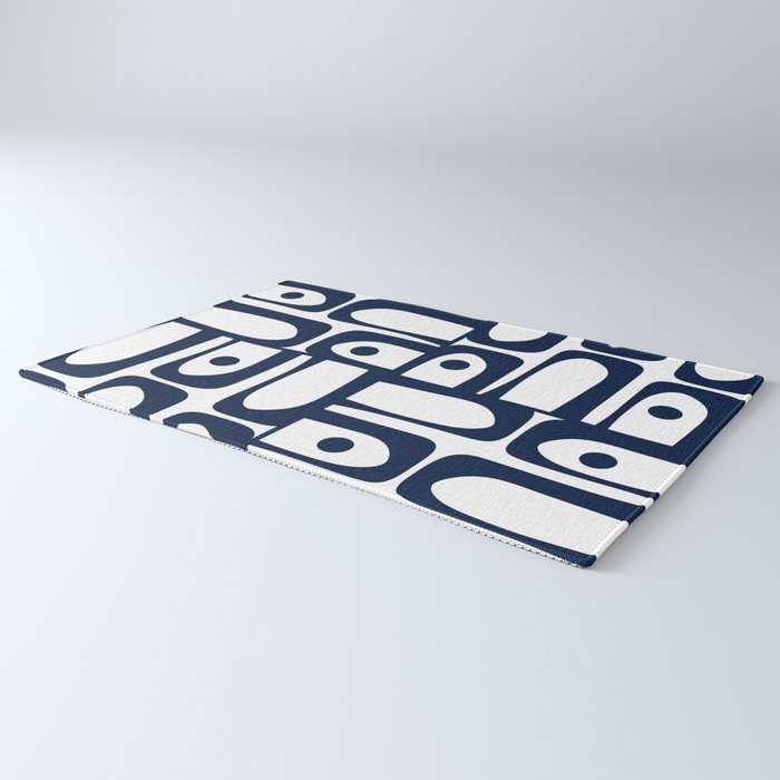 Mid Century Modern Navy Blue and White Abstract Piquet Pattern Rug Gallery Image 3