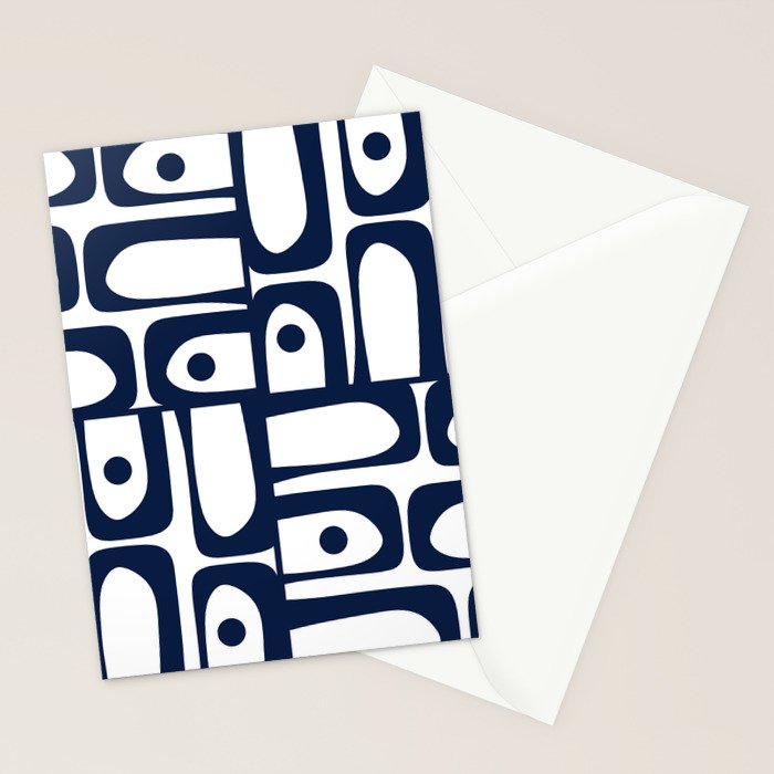 Mid Century Modern Navy Blue and White Abstract Piquet Pattern Stationery Card Gallery Image 2