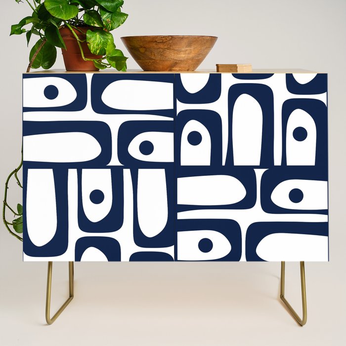 Mid Century Modern Navy Blue and White Abstract Piquet Pattern Credenza Gallery Image 1