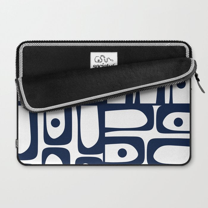 Mid Century Modern Navy Blue and White Abstract Piquet Pattern Laptop Sleeve Gallery Image 2