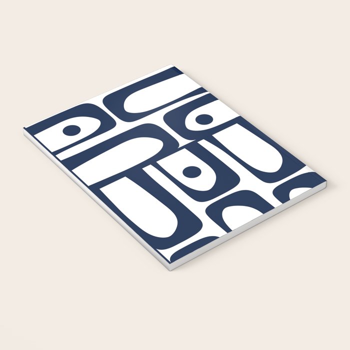 Mid Century Modern Navy Blue and White Abstract Piquet Pattern Notebook Gallery Image 3