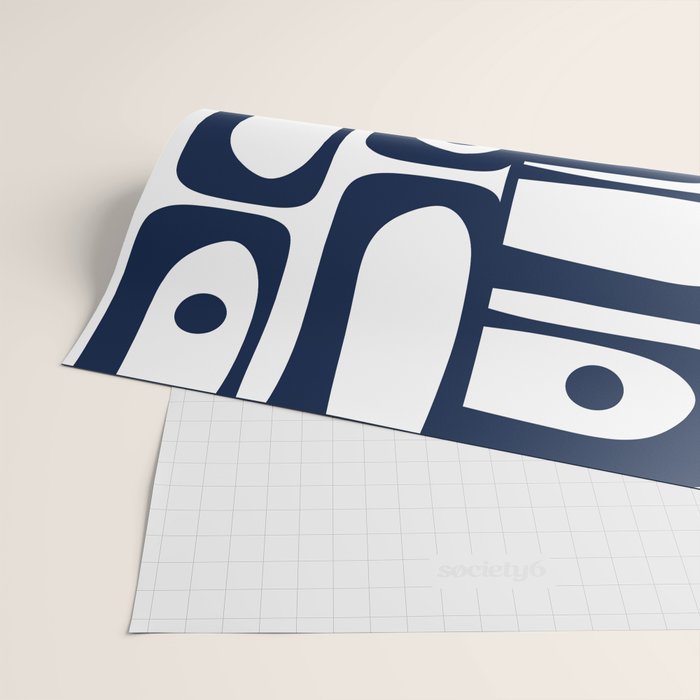 Mid Century Modern Navy Blue and White Abstract Piquet Pattern Wrapping Paper Gallery Image 2