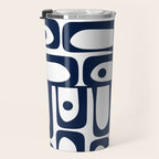 Mid Century Modern Navy Blue and White Abstract Piquet Pattern Travel Mug Gallery Image 3