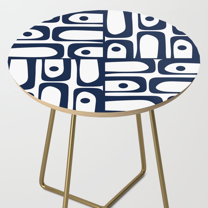 Mid Century Modern Navy Blue and White Abstract Piquet Pattern Side Table Gallery Image 2
