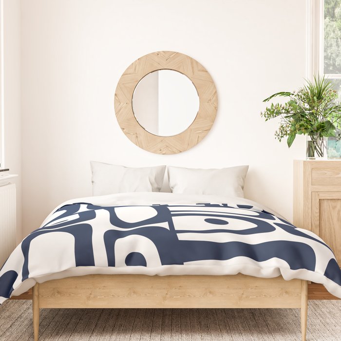 Mid Century Modern Navy Blue and White Abstract Piquet Pattern Duvet Cover Gallery Image 3