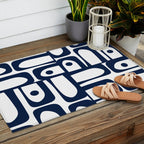 Mid Century Modern Navy Blue and White Abstract Piquet Pattern Outdoor Rug Gallery Image 2