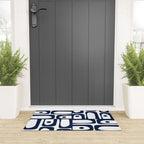 Mid Century Modern Navy Blue and White Abstract Piquet Pattern Welcome Mat Gallery Image 3