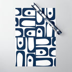 Mid Century Modern Navy Blue and White Abstract Piquet Pattern Wrapping Paper Gallery Image 1