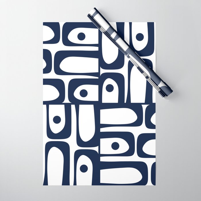 Mid Century Modern Navy Blue and White Abstract Piquet Pattern Wrapping Paper Gallery Image 1