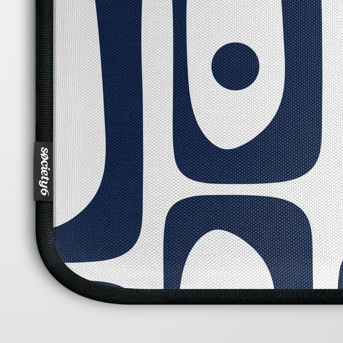 Mid Century Modern Navy Blue and White Abstract Piquet Pattern Laptop Sleeve Gallery Image 3
