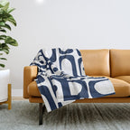 Mid Century Modern Navy Blue and White Abstract Piquet Pattern Throw Blanket Gallery Image 1