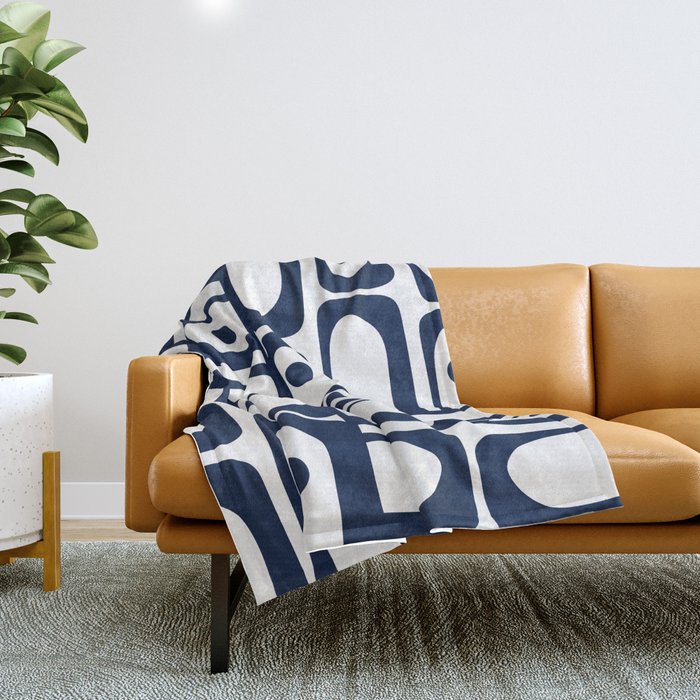 Mid Century Modern Navy Blue and White Abstract Piquet Pattern Throw Blanket Gallery Image 1