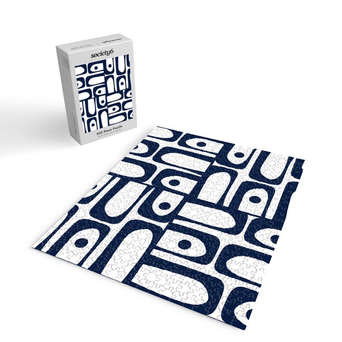 Mid Century Modern Navy Blue and White Abstract Piquet Pattern Jigsaw Puzzle Gallery Image 2