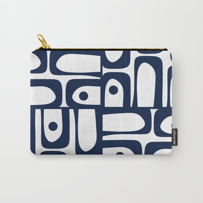 Mid Century Modern Navy Blue and White Abstract Piquet Pattern Carry All Pouch Gallery Image 1