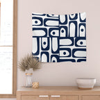 Mid Century Modern Navy Blue and White Abstract Piquet Pattern Wall Tapestry Gallery Image 2
