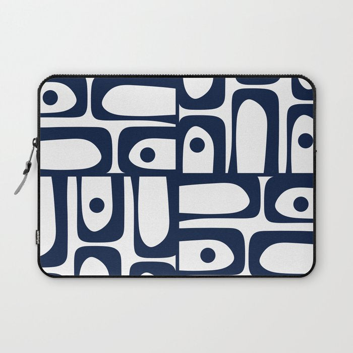 Mid Century Modern Navy Blue and White Abstract Piquet Pattern Laptop Sleeve Gallery Image 1