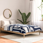 Mid Century Modern Navy Blue and White Abstract Piquet Pattern Comforter Gallery Image 2