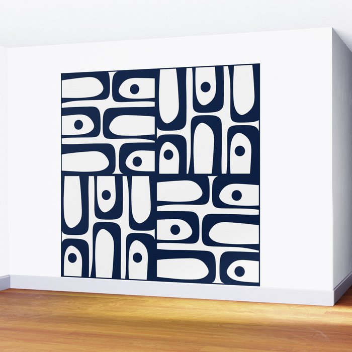 Mid Century Modern Navy Blue and White Abstract Piquet Pattern Wall Mural Gallery Image 2