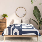 Mid Century Modern Navy Blue and White Abstract Piquet Pattern Comforter Gallery Image 3