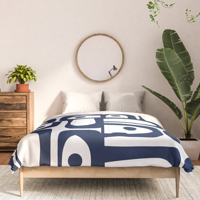 Mid Century Modern Navy Blue and White Abstract Piquet Pattern Comforter Gallery Image 3