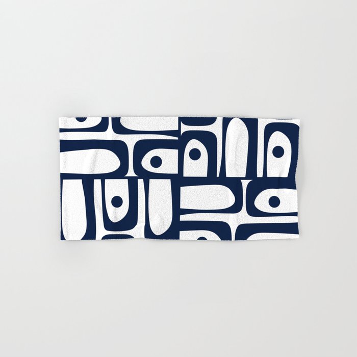 Mid Century Modern Navy Blue and White Abstract Piquet Pattern Bath Towel Gallery Image 1