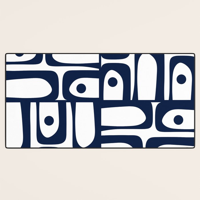 Mid Century Modern Navy Blue and White Abstract Piquet Pattern Desk Mat Gallery Image 3