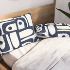 Mid Century Modern Navy Blue and White Abstract Piquet Pattern Pillow Sham Gallery Image 2