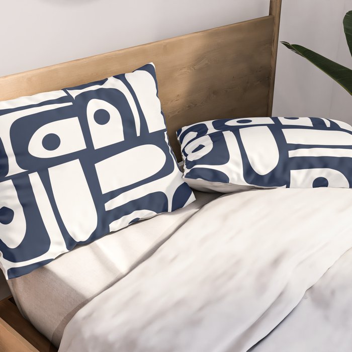 Mid Century Modern Navy Blue and White Abstract Piquet Pattern Pillow Sham Gallery Image 2