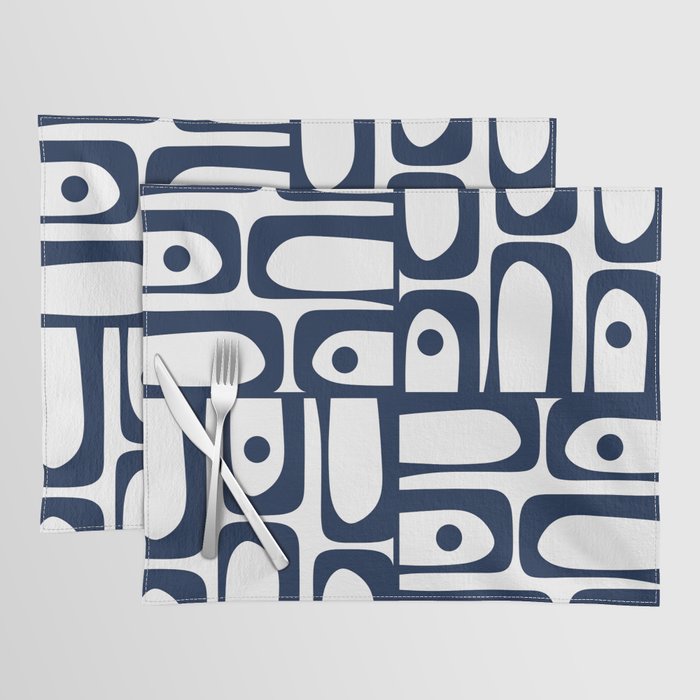 Mid Century Modern Navy Blue and White Abstract Piquet Pattern Placemat Gallery Image 1