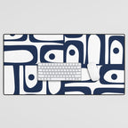 Mid Century Modern Navy Blue and White Abstract Piquet Pattern Desk Mat Gallery Image 1