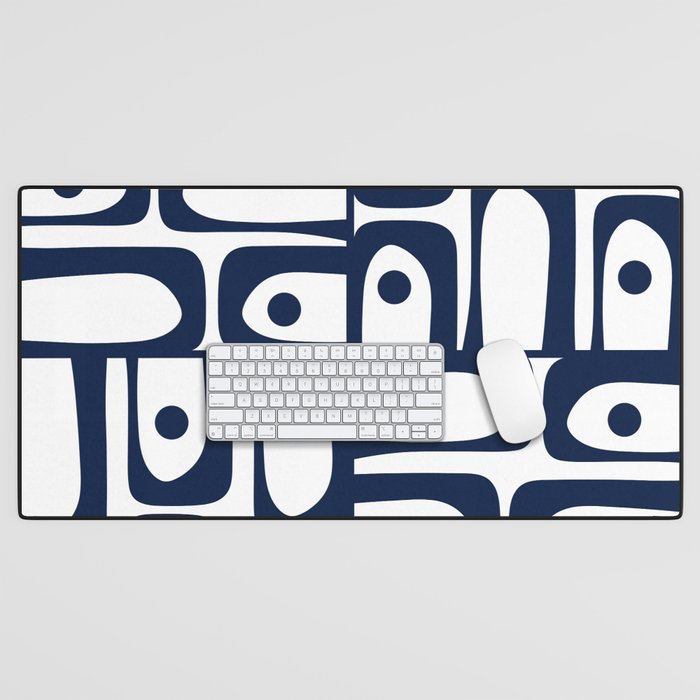 Mid Century Modern Navy Blue and White Abstract Piquet Pattern Desk Mat Gallery Image 1