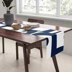 Mid Century Modern Navy Blue and White Abstract Piquet Pattern Table Runner Gallery Image 2