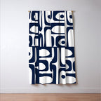 Mid Century Modern Navy Blue and White Abstract Piquet Pattern Window Curtain Gallery Image 3