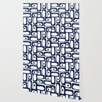 Mid Century Modern Navy Blue and White Abstract Piquet Pattern Wallpaper Gallery Image 2