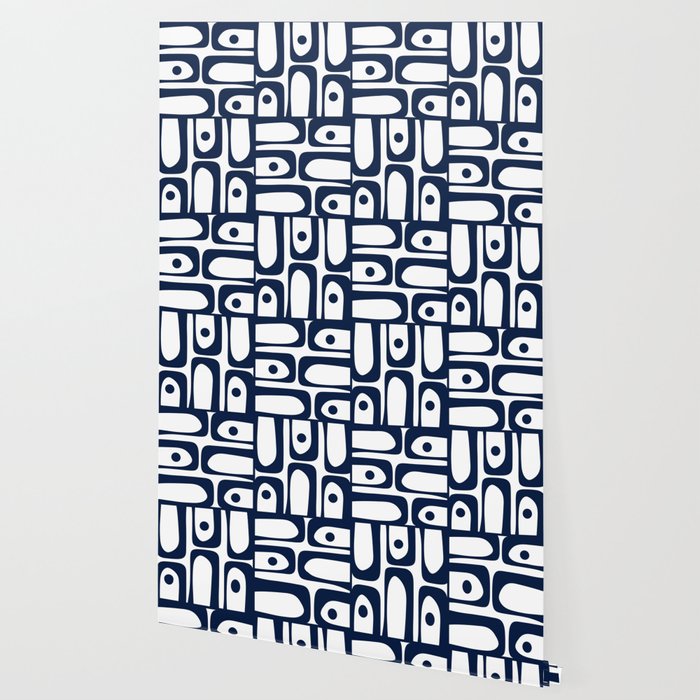 Mid Century Modern Navy Blue and White Abstract Piquet Pattern Wallpaper Gallery Image 2