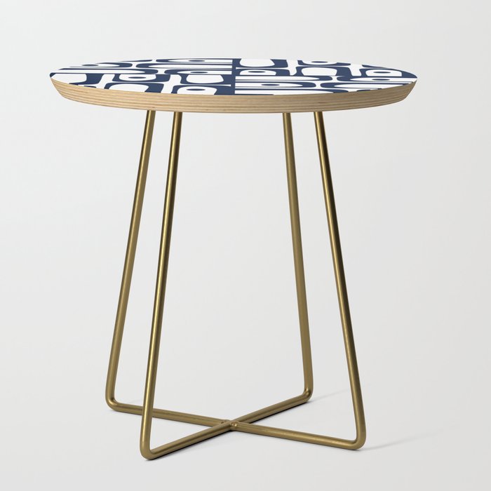 Mid Century Modern Navy Blue and White Abstract Piquet Pattern Side Table Gallery Image 1