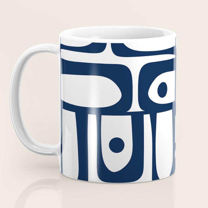 Mid Century Modern Navy Blue and White Abstract Piquet Pattern Coffee Mug Gallery Image 3