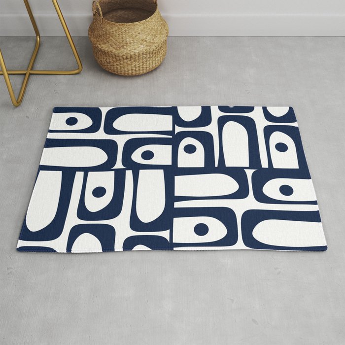Mid Century Modern Navy Blue and White Abstract Piquet Pattern Rug Gallery Image 1