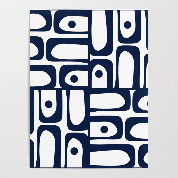 Mid Century Modern Navy Blue and White Abstract Piquet Pattern Poster Gallery Image 1