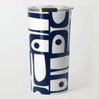 Mid Century Modern Navy Blue and White Abstract Piquet Pattern Travel Mug Gallery Image 1