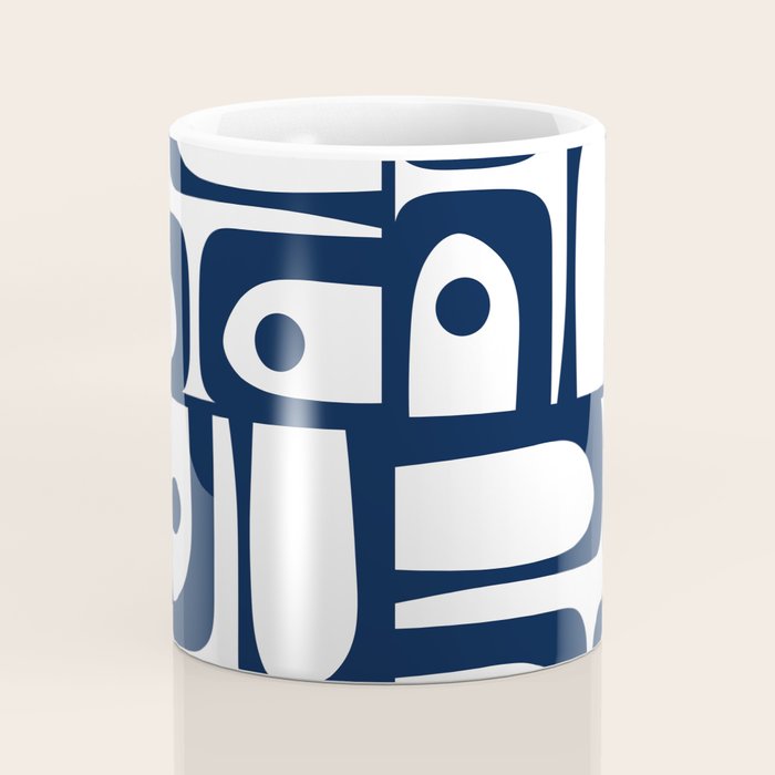 Mid Century Modern Navy Blue and White Abstract Piquet Pattern Coffee Mug Gallery Image 4