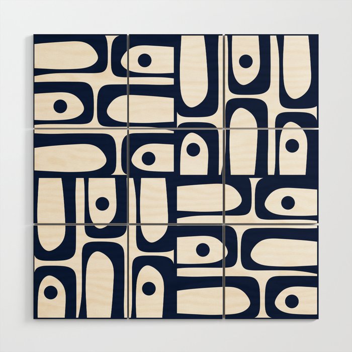 Mid Century Modern Navy Blue and White Abstract Piquet Pattern Wood Wall Art Gallery Image 1